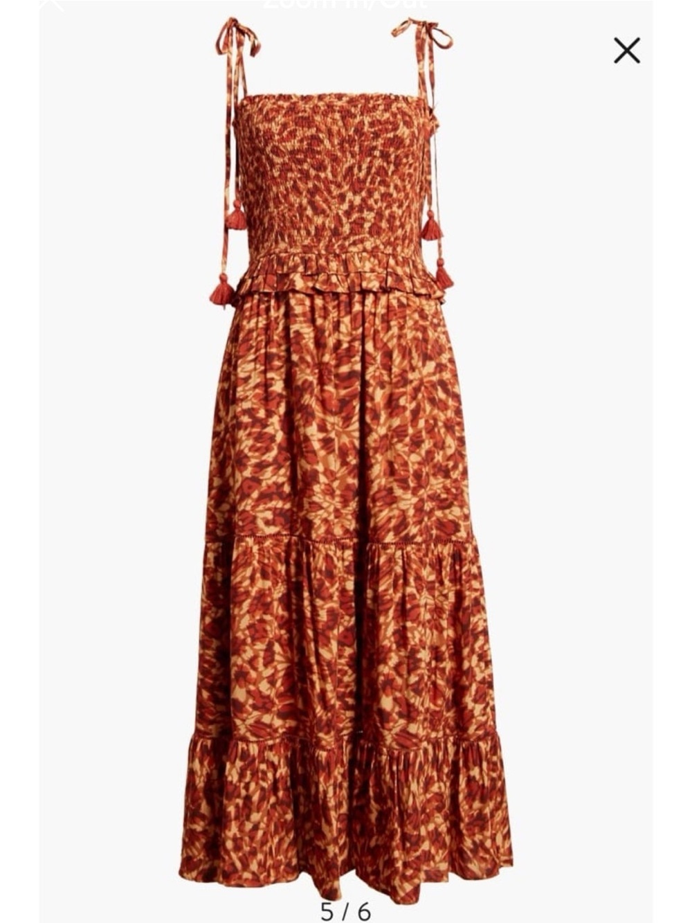 Lost + Wander Renoirs Rust Floral Smocked Midi Dress terrace print small
